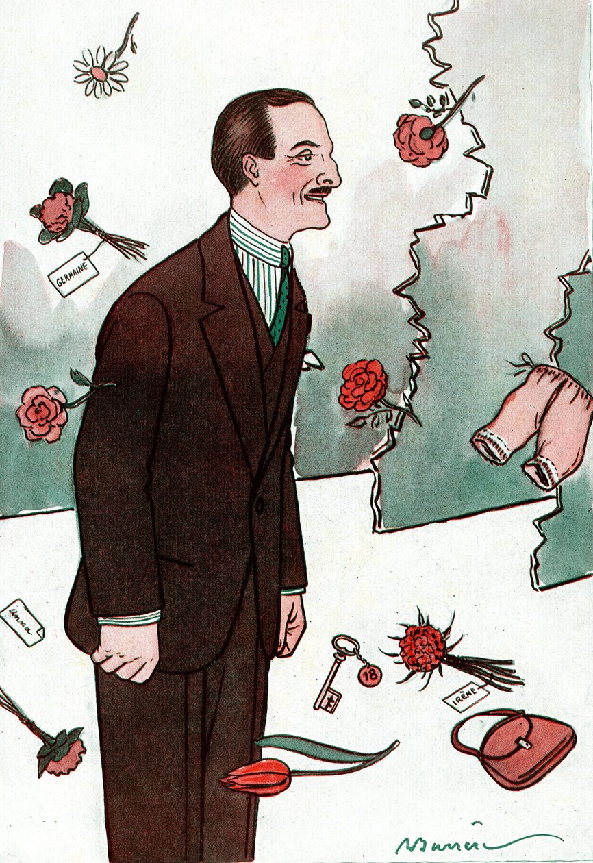 Cartoon van de Franse komiek Victor Boucher (1877-1942) - Tekening door Adrien Barrere (1877-1931) uit Fantasio door Adrien Barrere