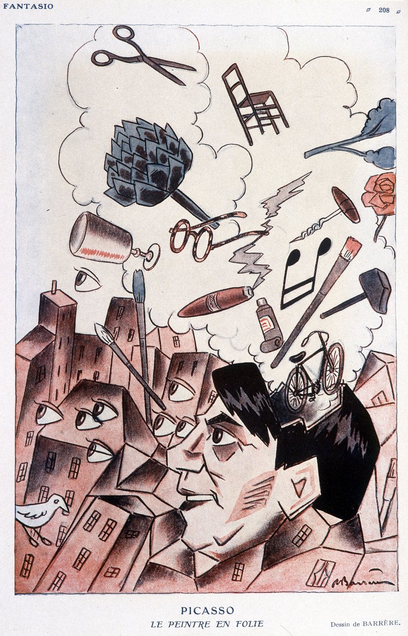 Humoristische tekening van Pablo Picasso door Barrère - in Fantasio, van 15/11/1928 door Adrien Barrere