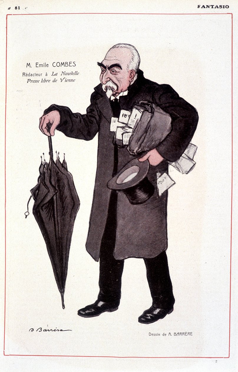 Portret van Emile Combes, Franse politicus (1835-1921), Reactor bij La Nouvelle Presse libre de Vienne - Illustratie door Adrien Barrere (1877-1931) In Fantasio 01/03/1907 door Adrien Barrere