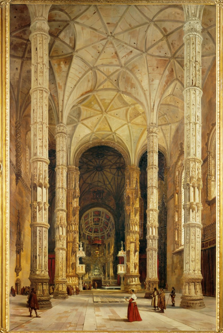 Interieur van de kerk van Belem, Lissabon (schilderij op doek) door Adrien Dauzats