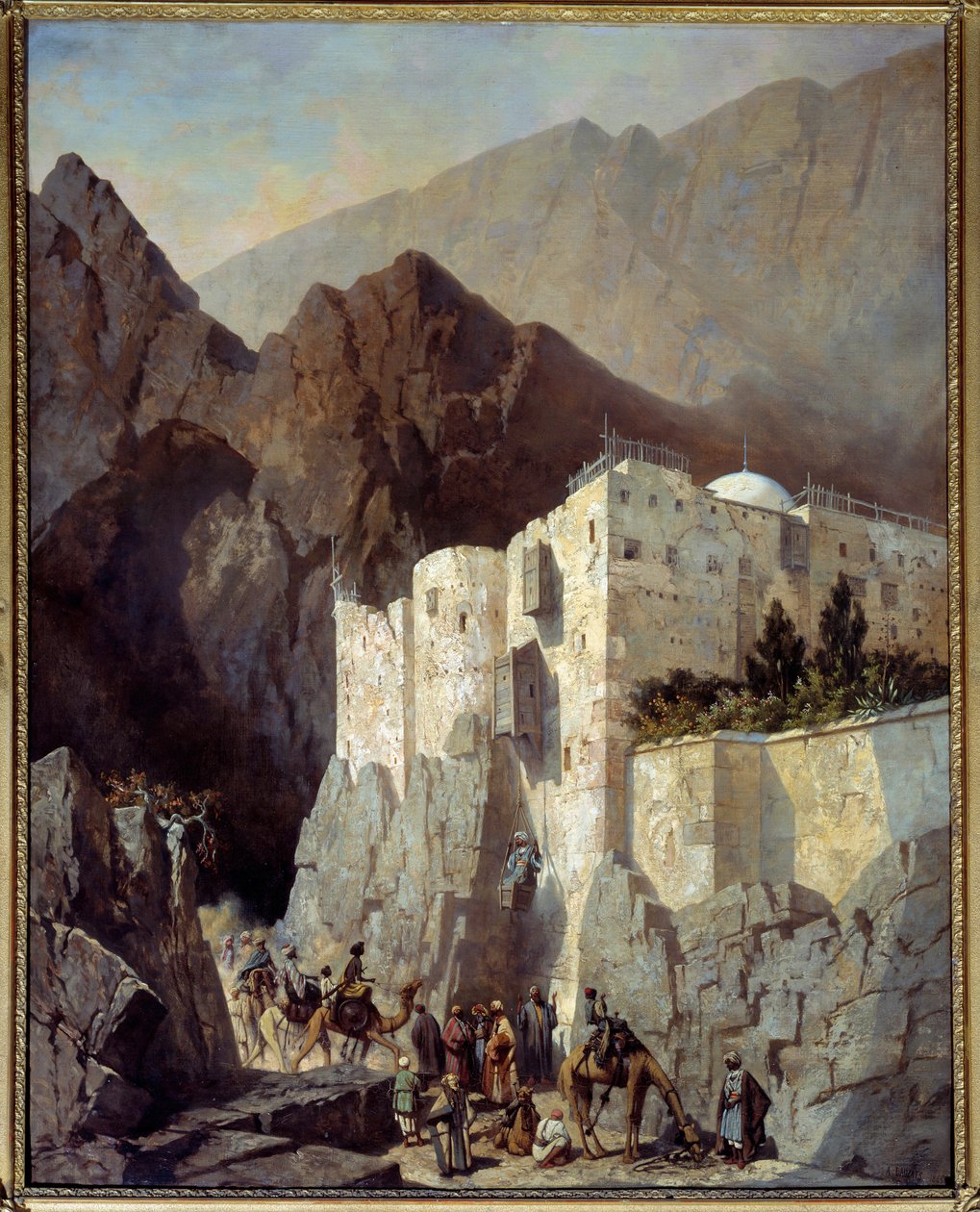 Uitzicht op het klooster van Sint Catharina op de berg Sinaï door Adrien Dauzats