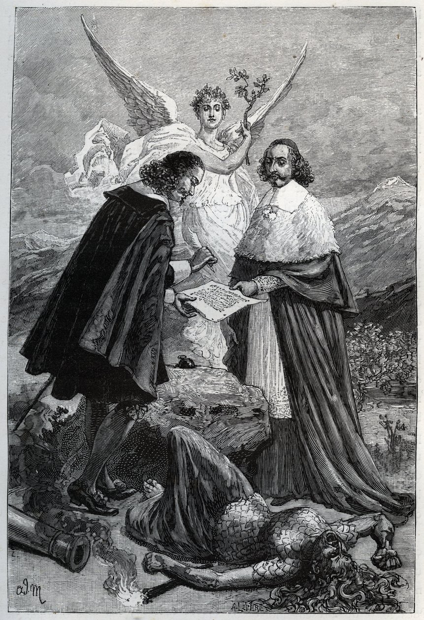 Allegorie van het Pyreneeën Vredesverdrag op 7 november door Adrien Emmanuel Marie
