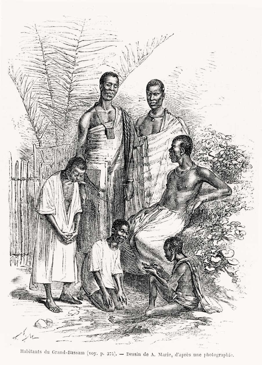 Inwoners van Grand-Bassam, illustratie uit Le Tour du Monde, 1868 door Adrien Emmanuel Marie