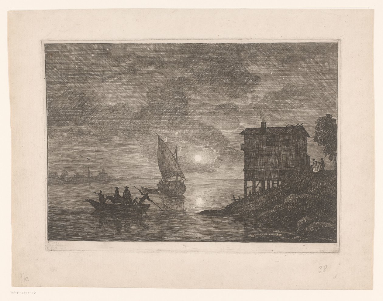 Veerpont bij nacht door Adrien Manglard (attributed to)
