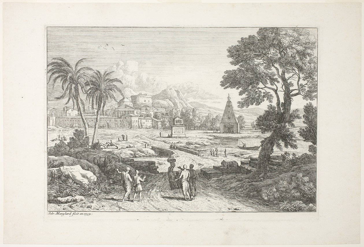 Landschap met twee palmen door Adrien Manglard
