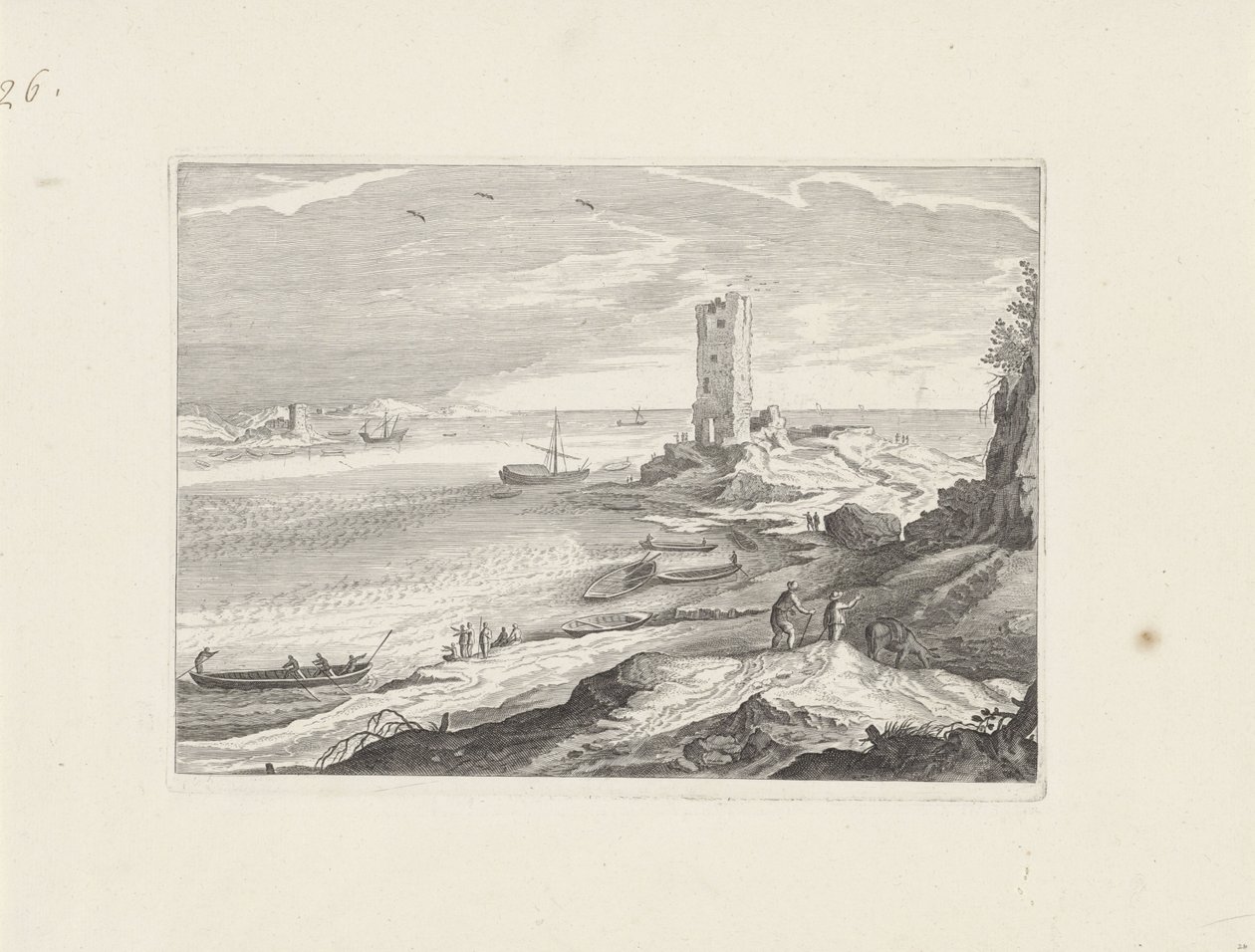 Zeegezicht met de ruïne van een toren door Aegidius Sadeler (II) (attributed to)