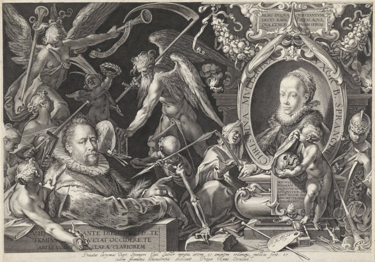 Allegorisch portret van Bartholomeus Spranger en zijn vrouw Christina Muller door Egidius  Sadeler (II)