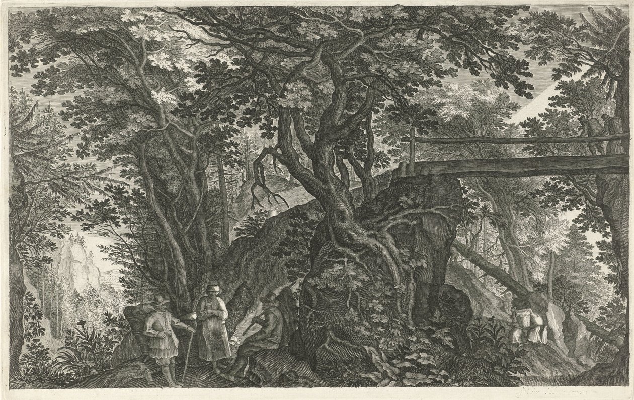 Boslandschap met een brug door Egidius  Sadeler (II)