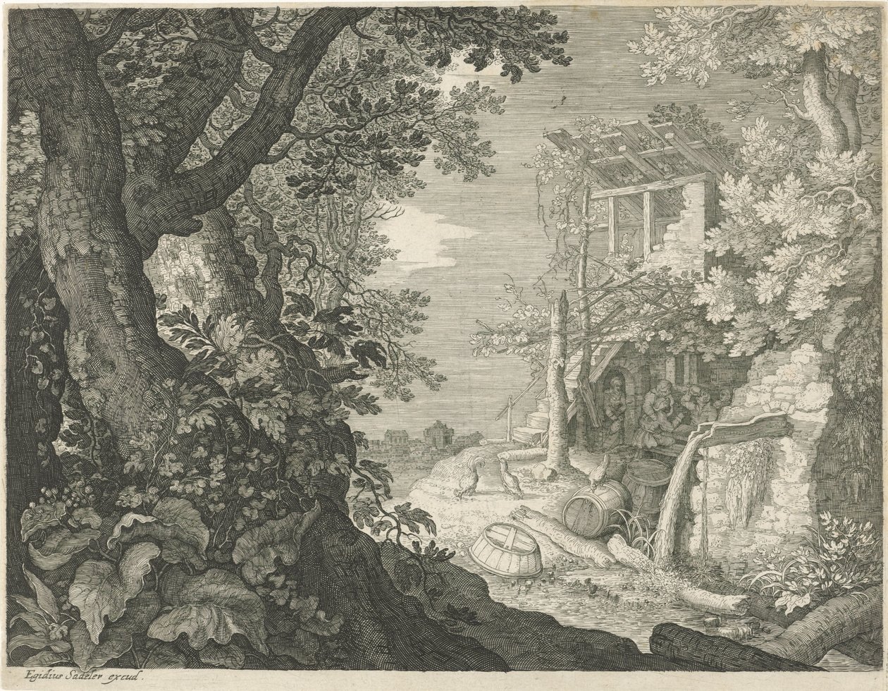 Drinkende mannen in een herberg door Egidius  Sadeler (II)