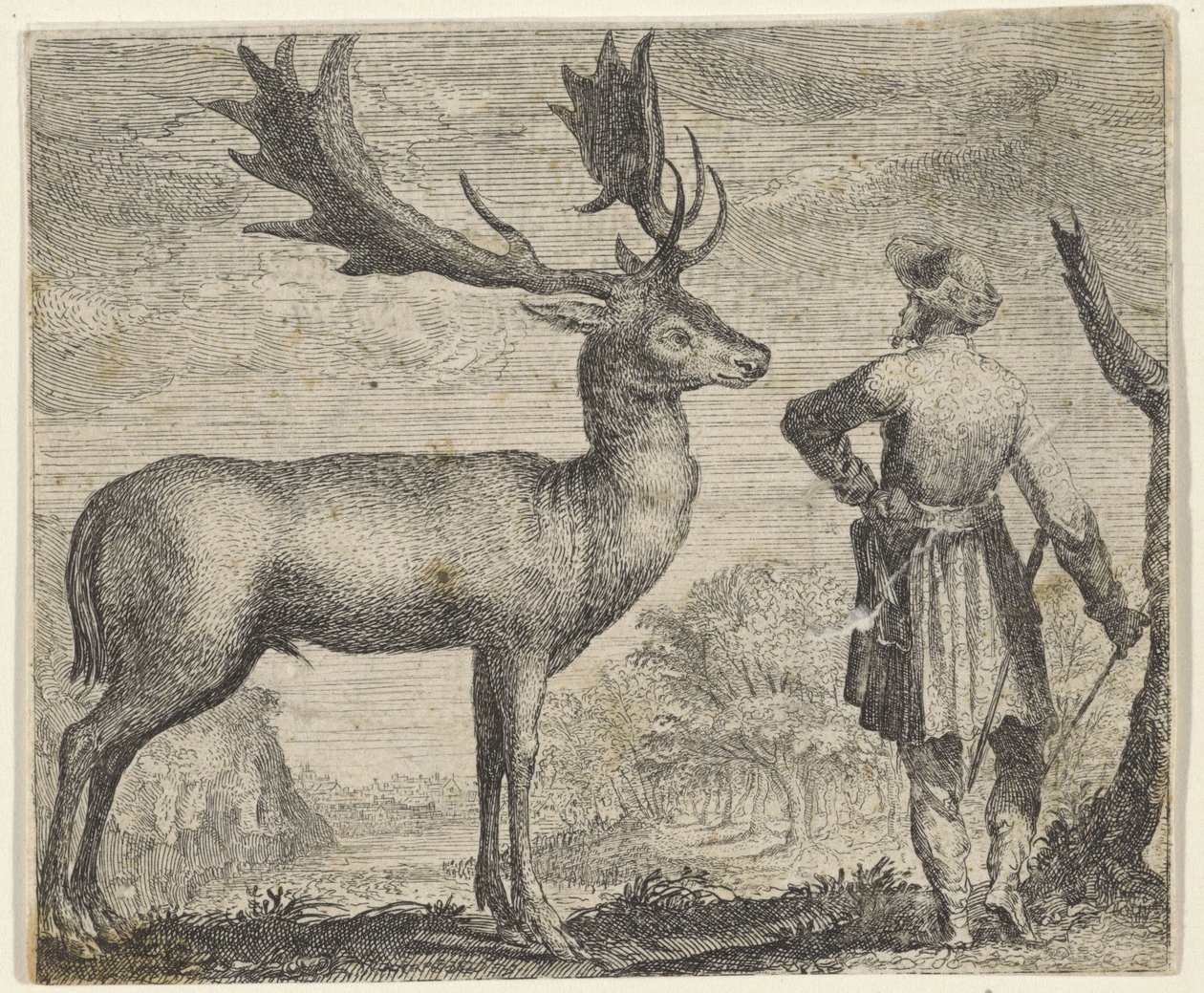 Fabel van de eland en de mens door Egidius  Sadeler (II)