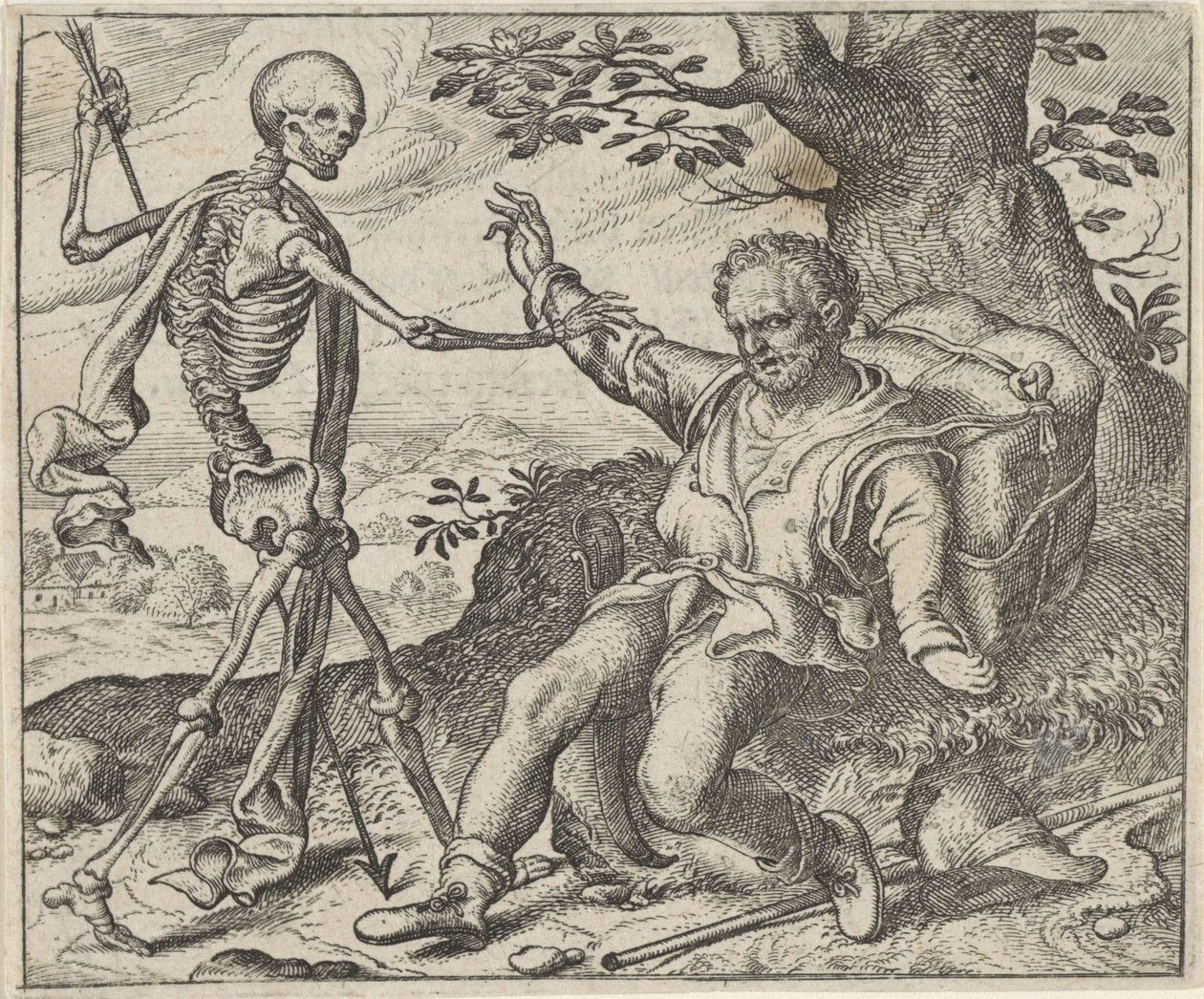Fabel van de oude man en de dood door Egidius  Sadeler (II)