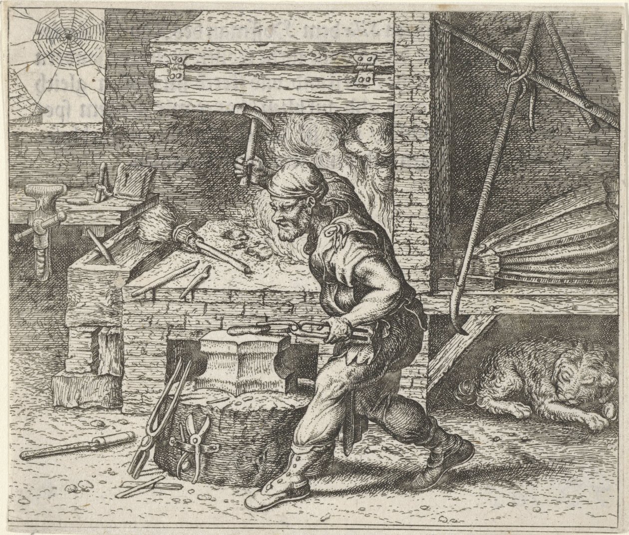 Fabel van de smid en de hond door Egidius  Sadeler (II)