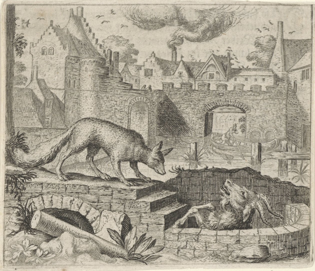 Fabel van de vos en de geit door Egidius  Sadeler (II)