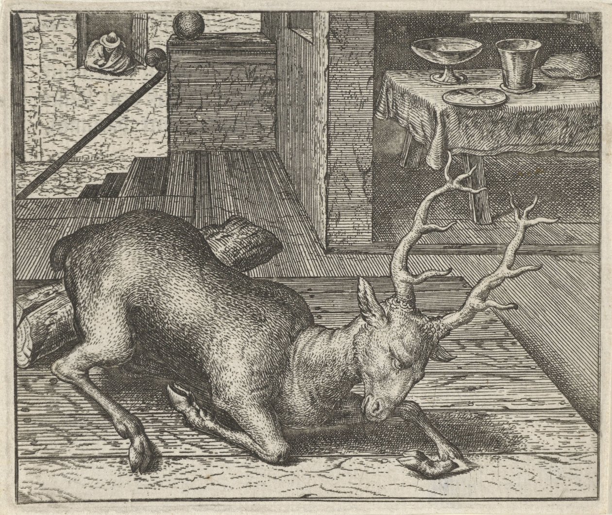 Fabel van het dronken hert door Egidius  Sadeler (II)