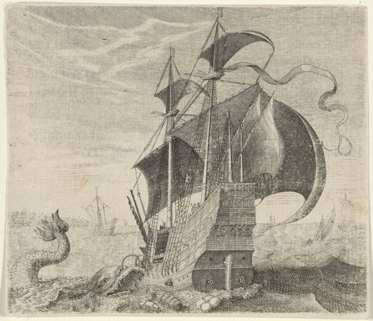 Fabel van het schip en de walvis door Egidius  Sadeler (II)