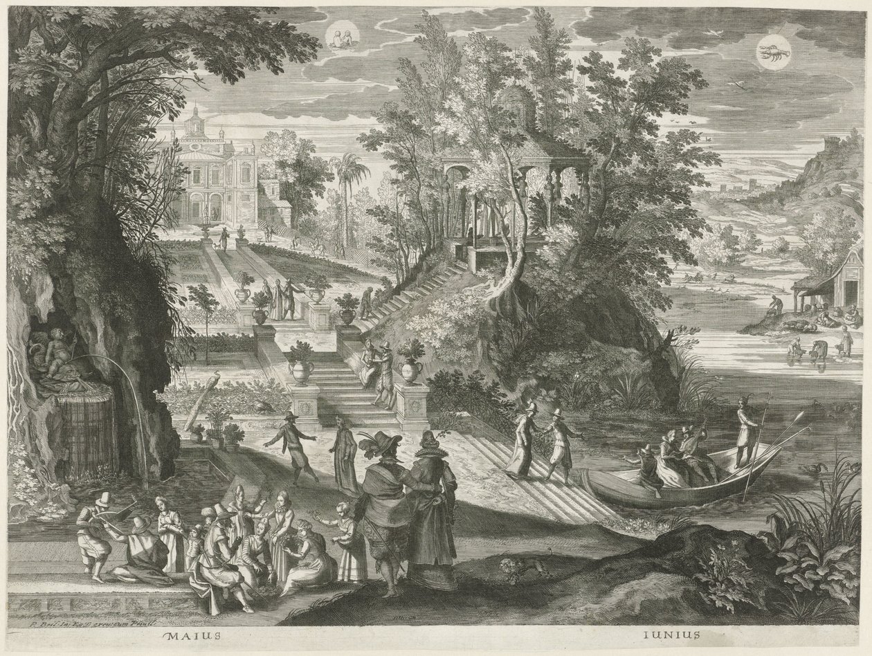 Mei en juni. De twaalf maanden in zes Italiaanse landschappen (series title) door Egidius  Sadeler (II)