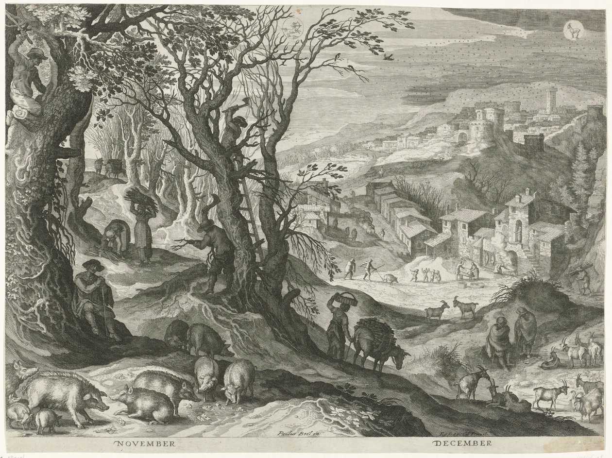 November en december. De twaalf maanden in zes Italiaanse landschappen (series title) door Egidius  Sadeler (II)