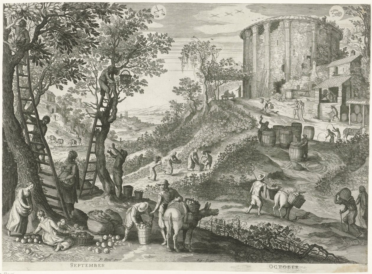 September en oktober. De twaalf maanden in zes Italiaanse landschappen (series title) door Egidius  Sadeler (II)