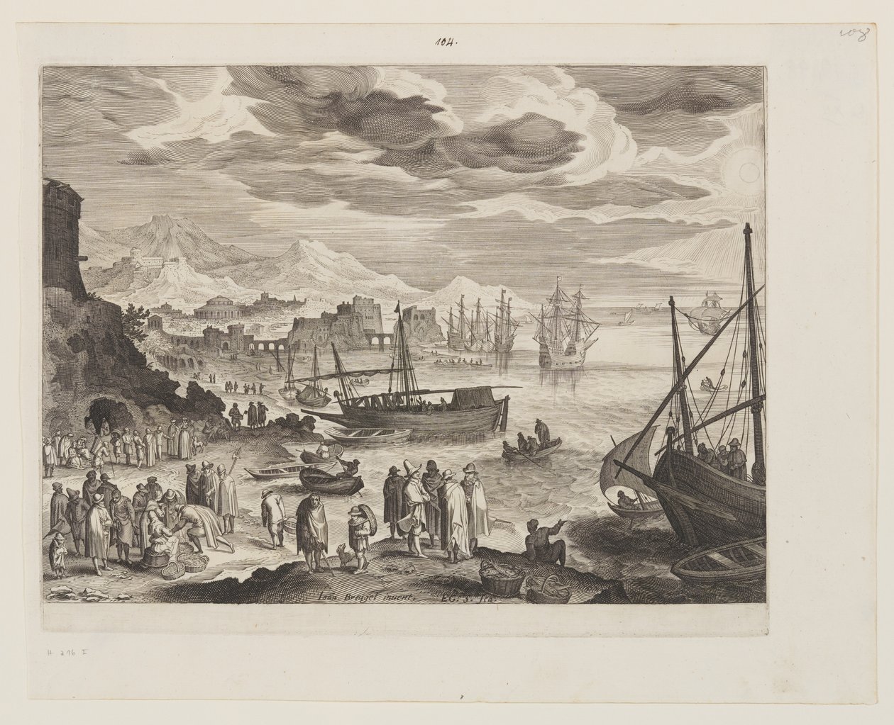 Kust met vissers en visverkopers door Aegidius Sadeler II