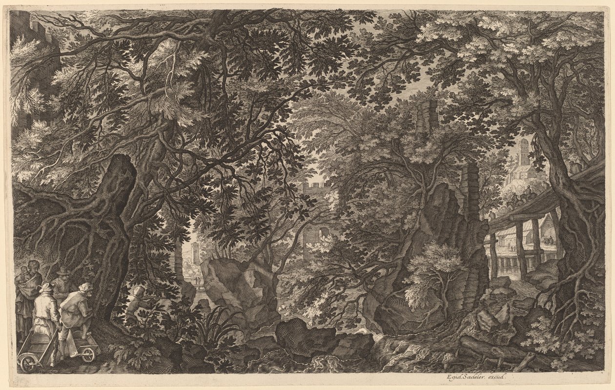 Rivierlandschap met een Eendenjager door Aegidius Sadeler II after Pieter Stevens
