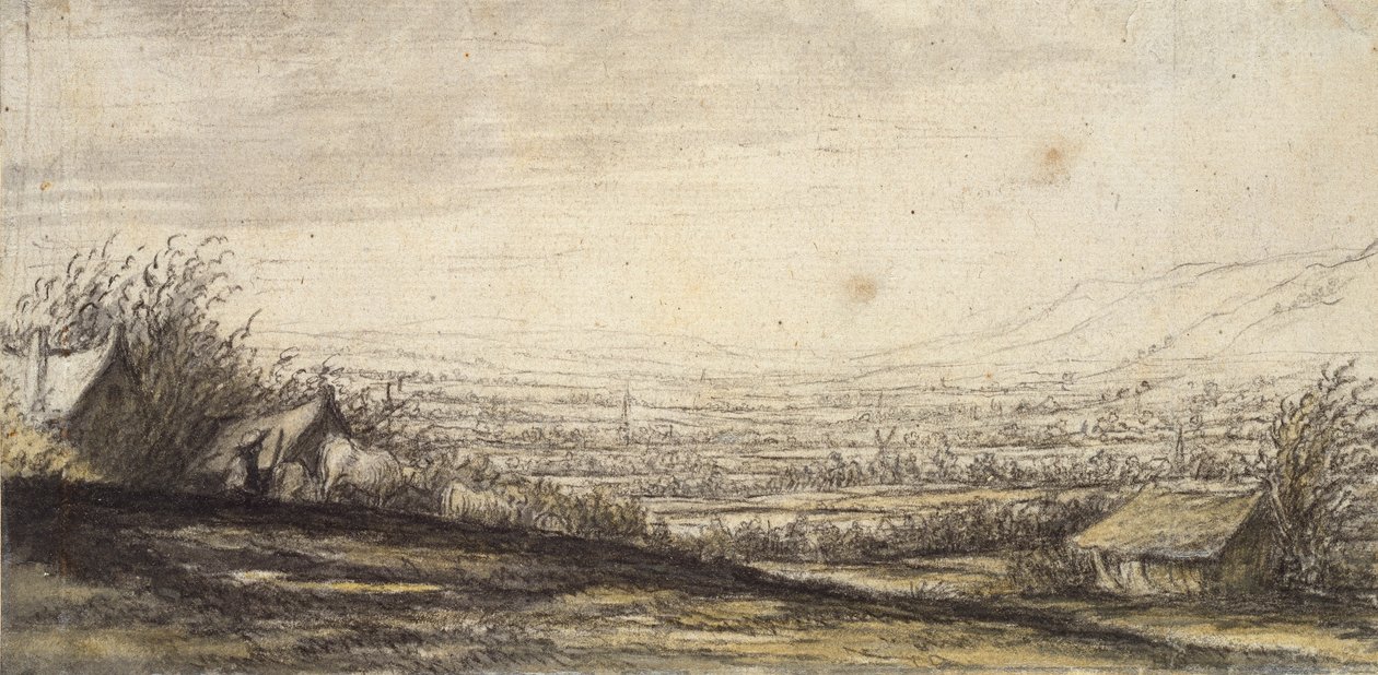 Uitgestrekt landschap met huisje en vee door Aelbert Cuyp