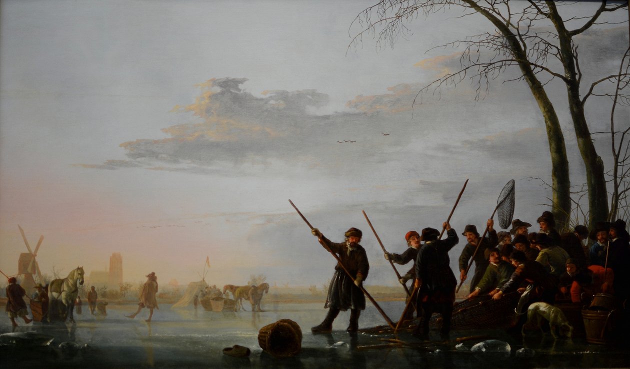 Vissen onder het ijs door Aelbert Cuyp
