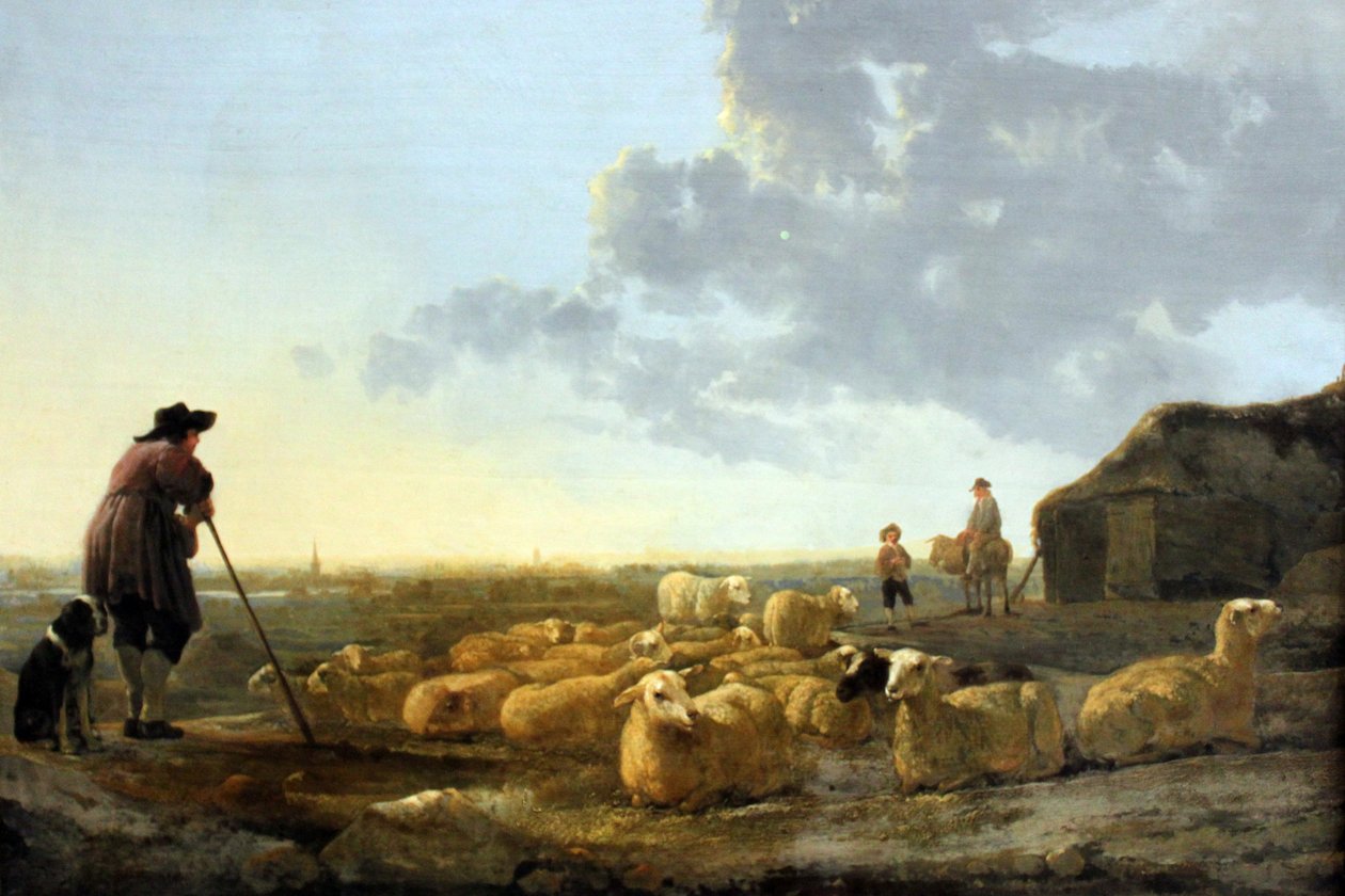 German: Schafherde auf der Weide Herd of Sheep at Pasture door Aelbert Cuyp