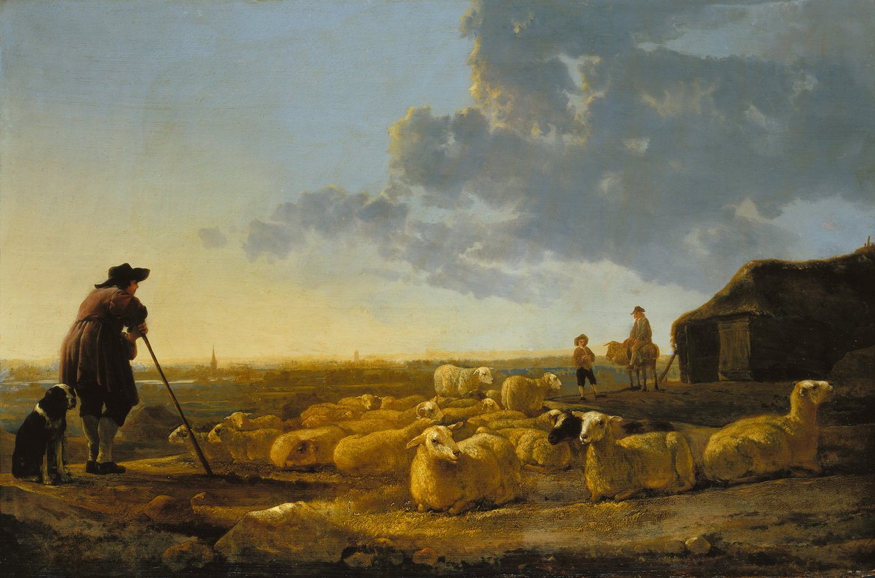 Kudde schapen in de wei door Aelbert Cuyp