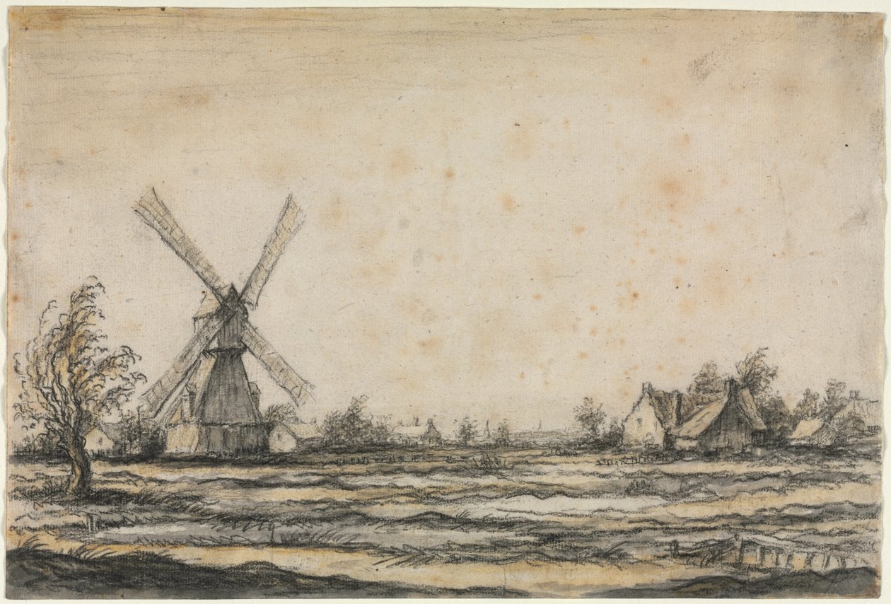 Landschap met een windmolen bij een boerderij, 1642-1644 door Aelbert Cuyp