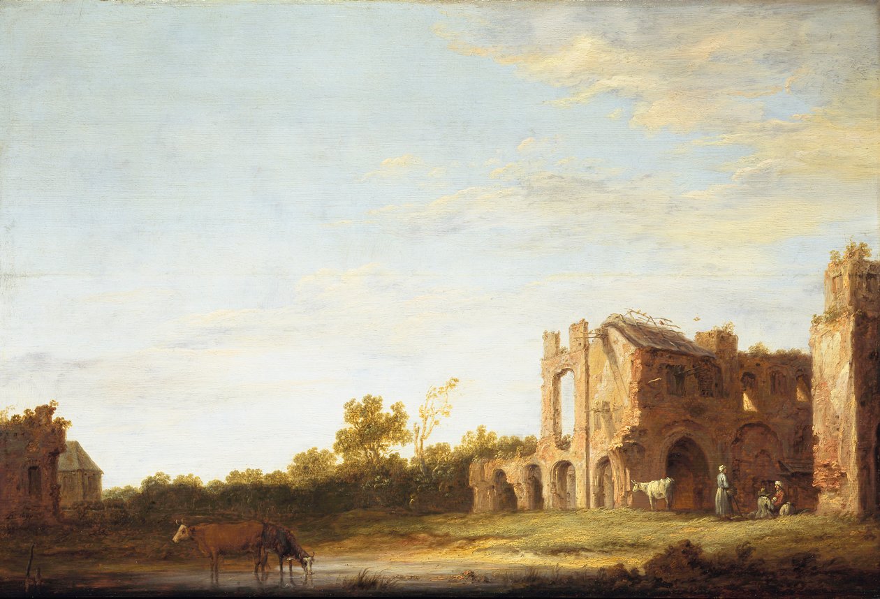 Landschap met de ruïnes van de abdij van Rijnsburg, bij Leiden door Aelbert Cuyp