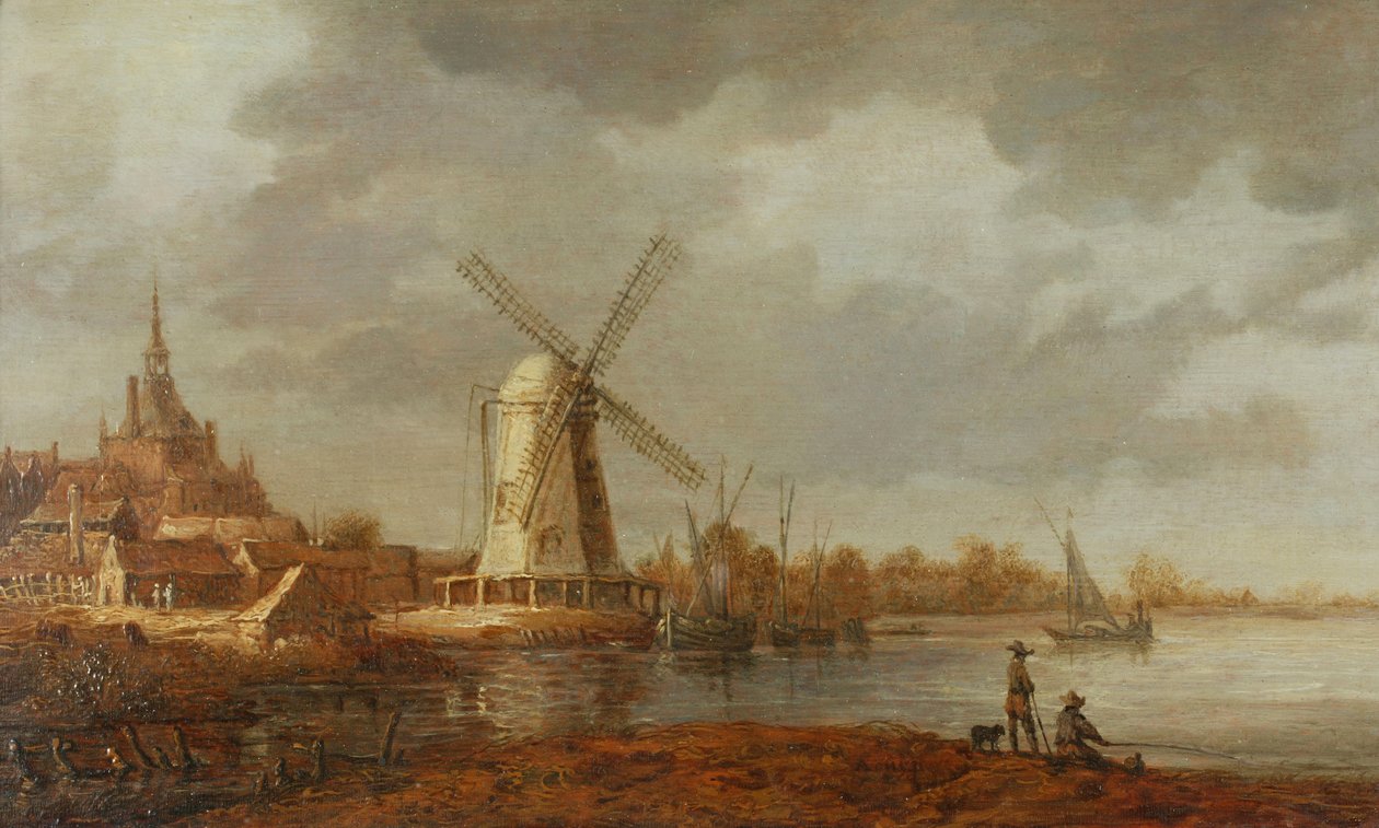 Rivierscène met uitzicht op Dordrecht door Aelbert Cuyp