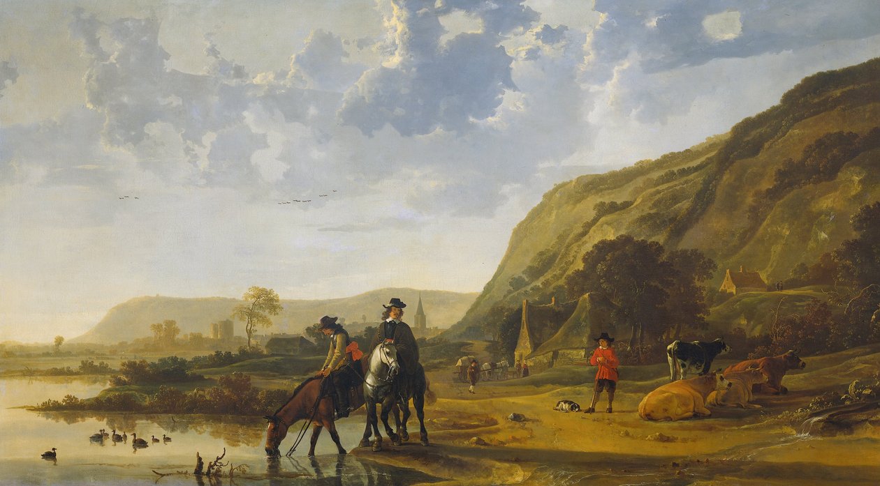 Rivierlandschap met ruiters door Aelbert Cuyp