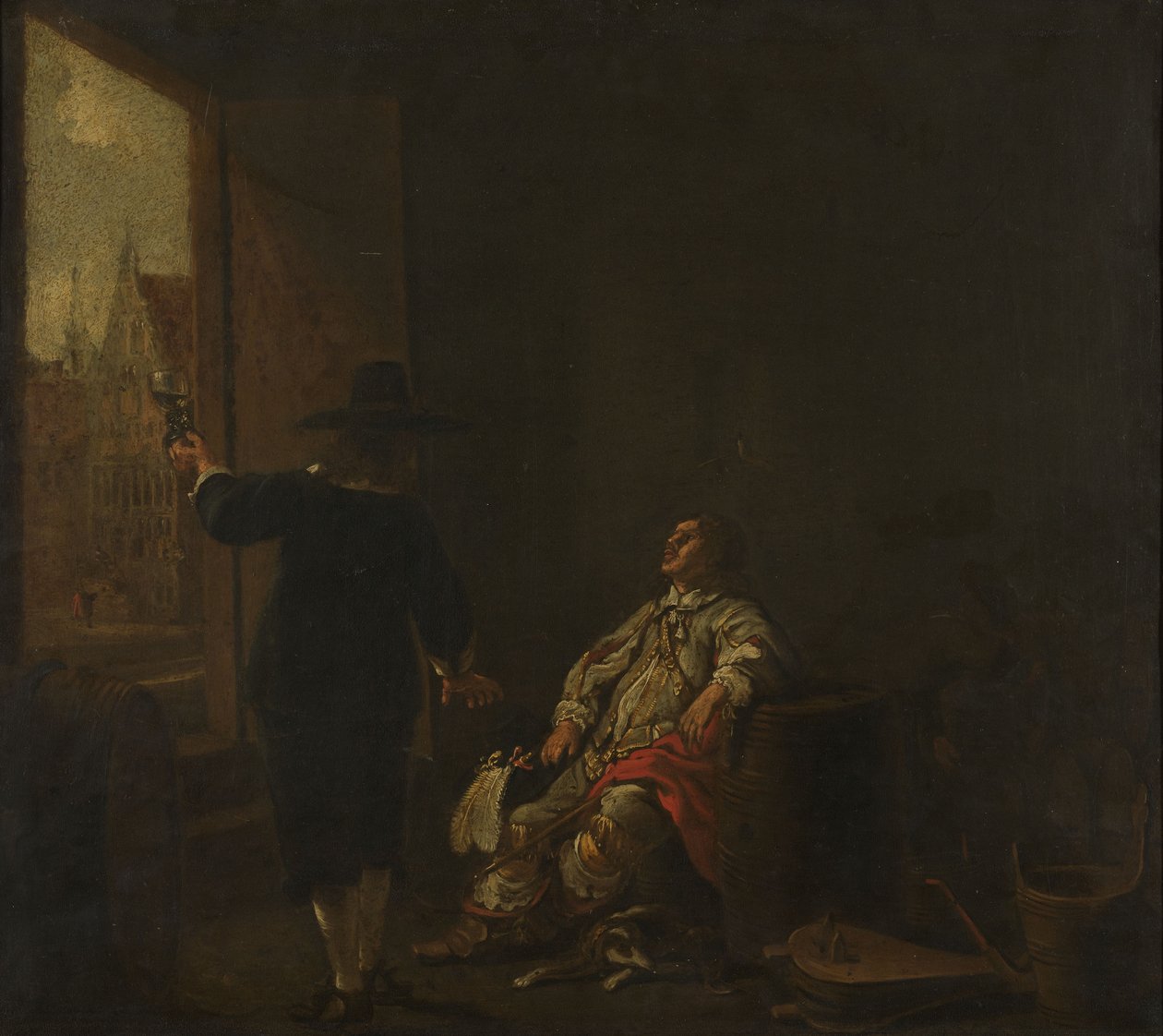 Uithangbord van een wijnwinkel door Aelbert Cuyp