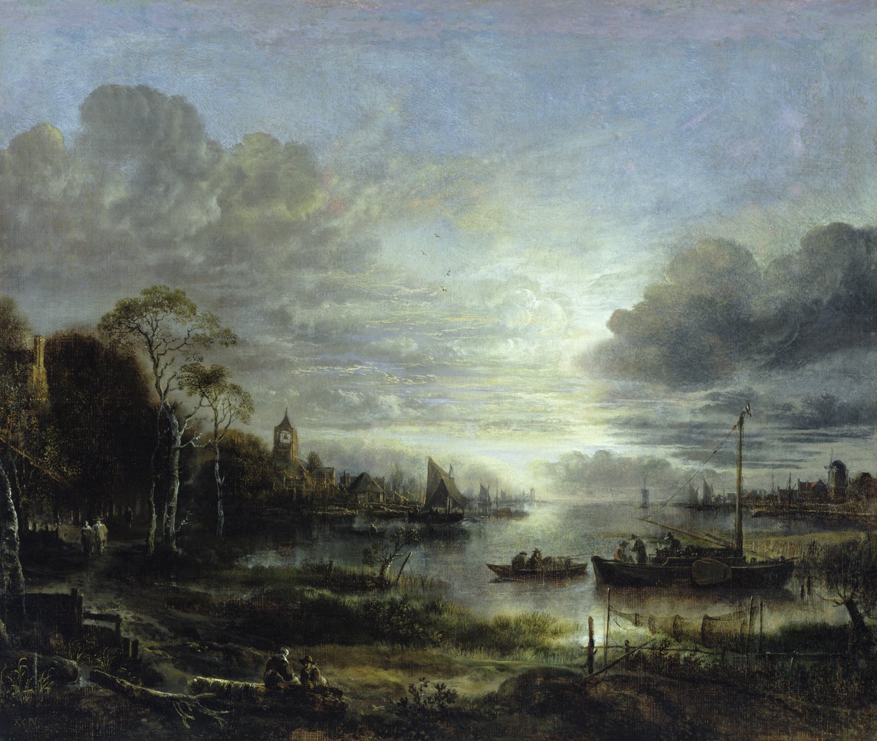Landschap bij maanlicht door Aert van der Neer