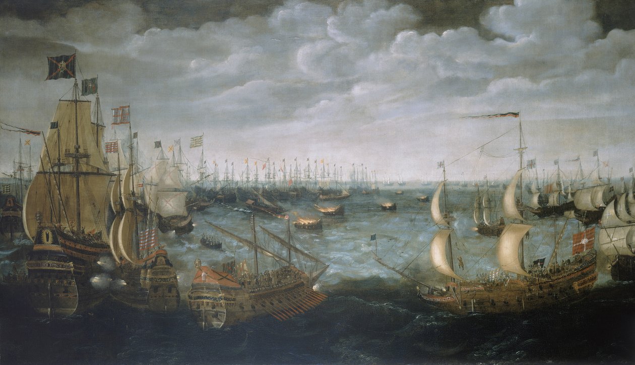 Lancering van branders tegen de Spaanse Armada, 7 augustus 1588 door Aert Anthonisz