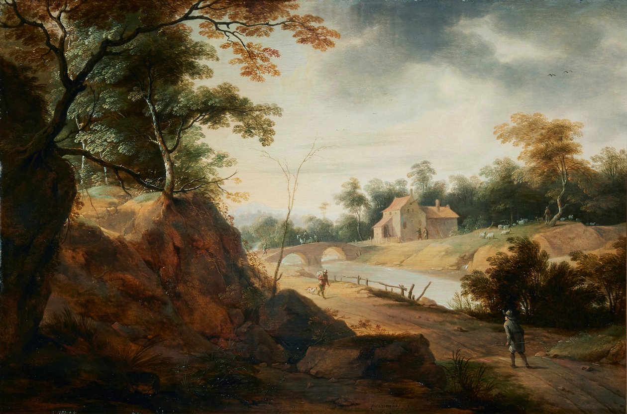 Landschap met reizigers door Aert Jansz Marienhof