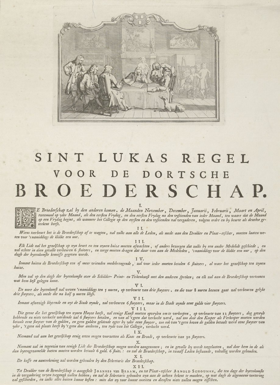 Regels van het Sint-Lucasgilde in Dordrecht, 1736 door Aert Schouman