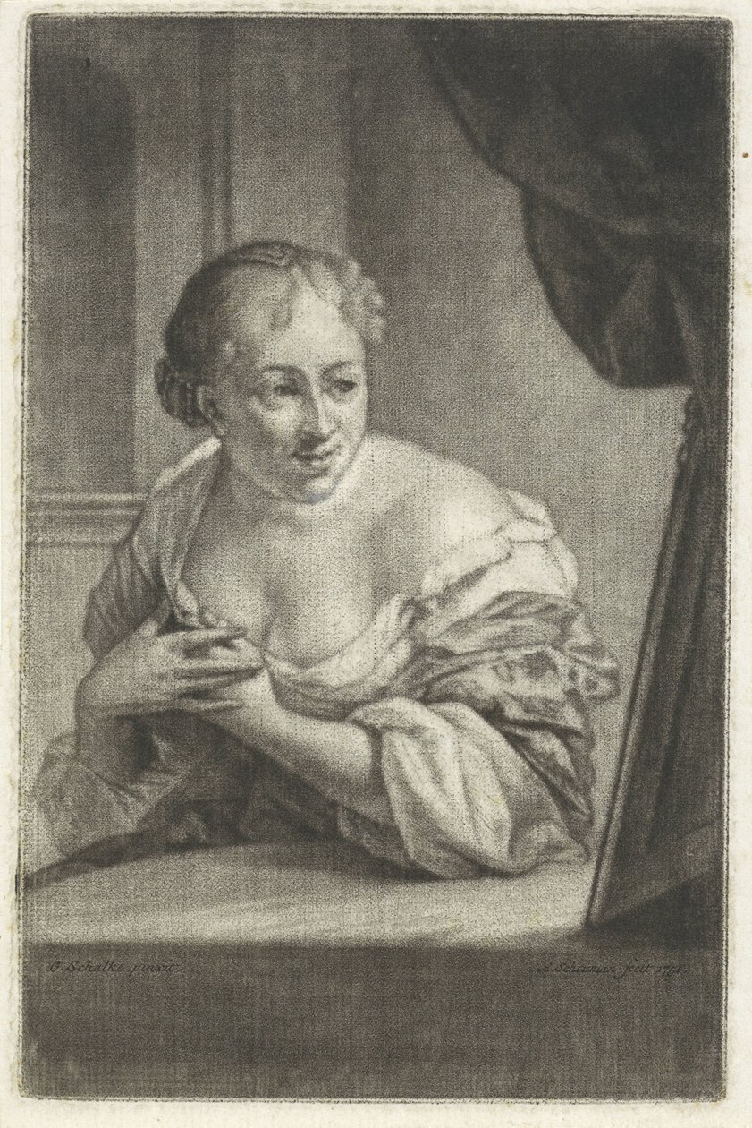 Vrouw voor een spiegel door Aert Schouman