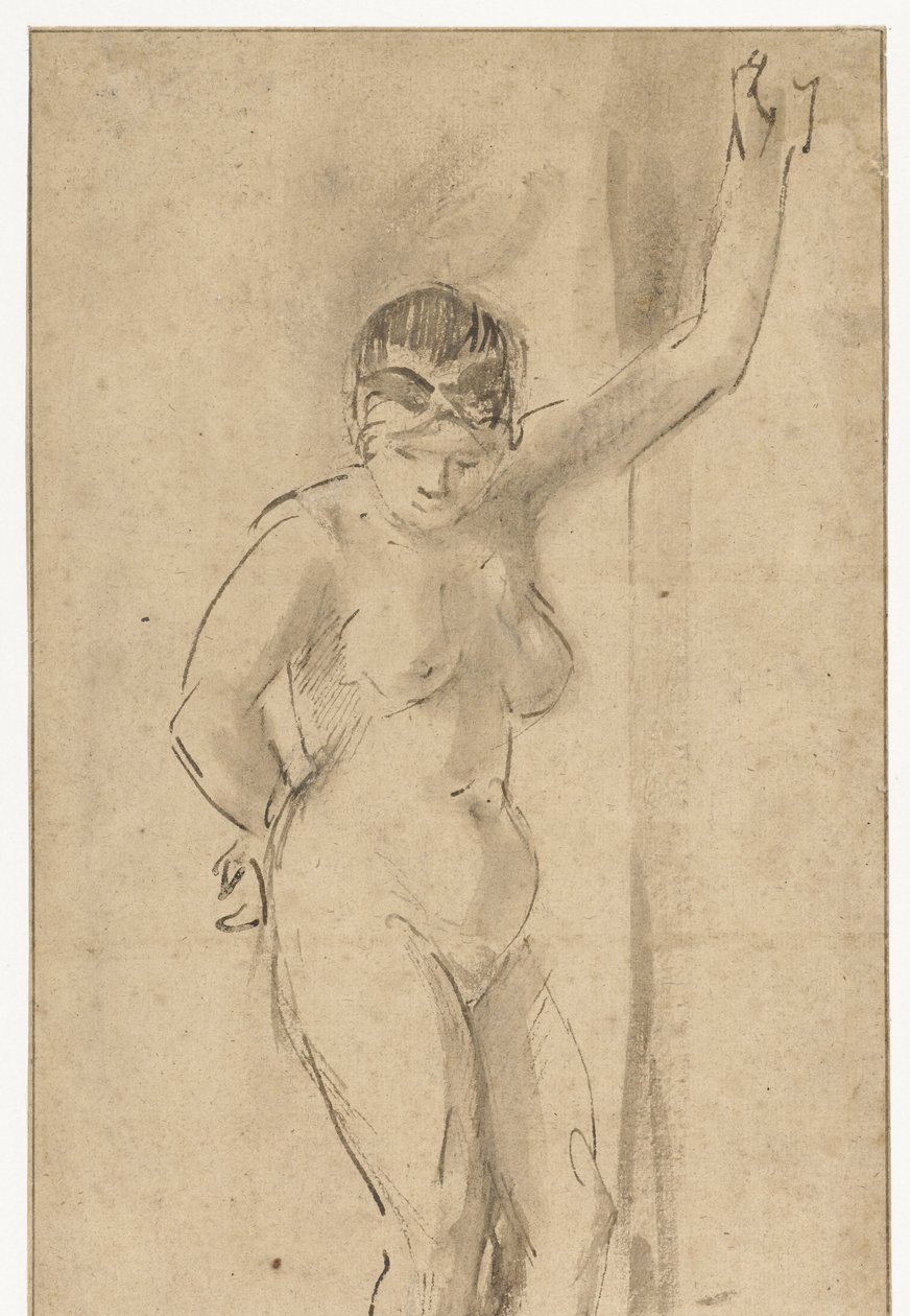 Staand vrouwelijk naakt met opgeheven arm door Aert de Gelder (attributed to)