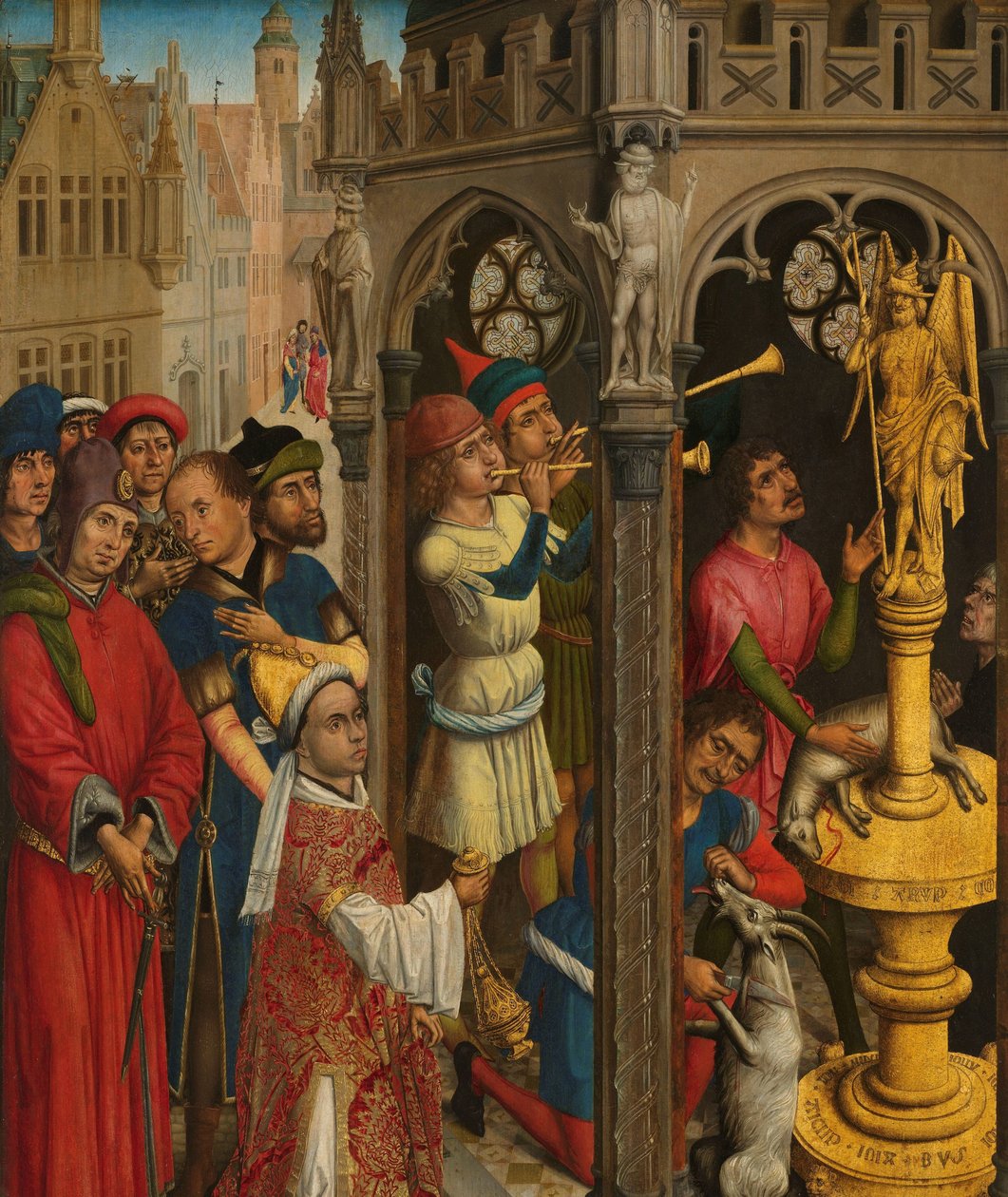 Augustinus offert aan een afgodsbeeld van de Manicheeërs (?) door Aert van den Bossche (attributed to)