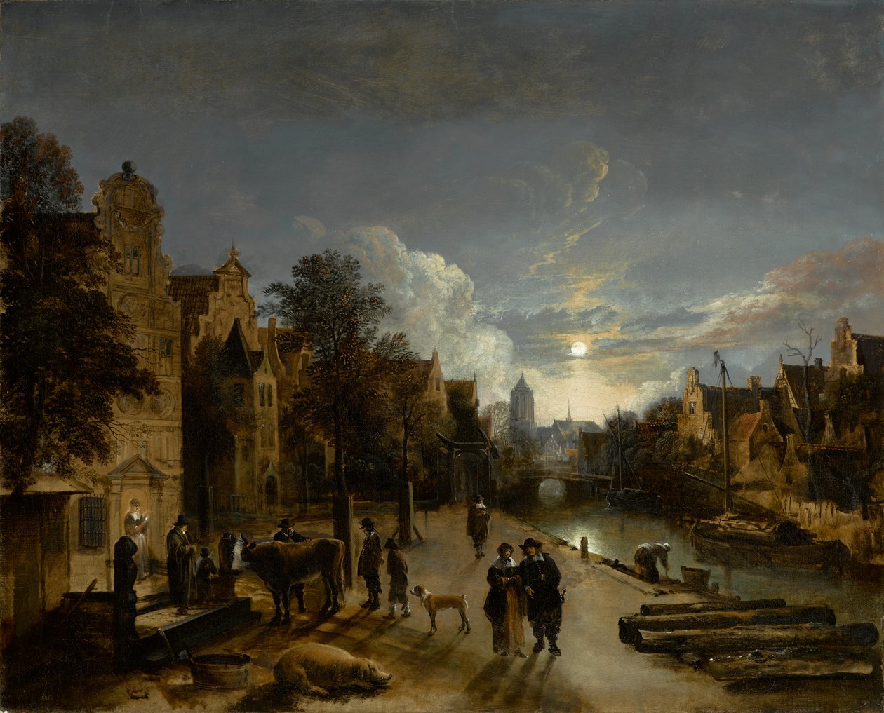 Kanaalscène bij Maanlicht, circa 1660s door Aert van der Neer