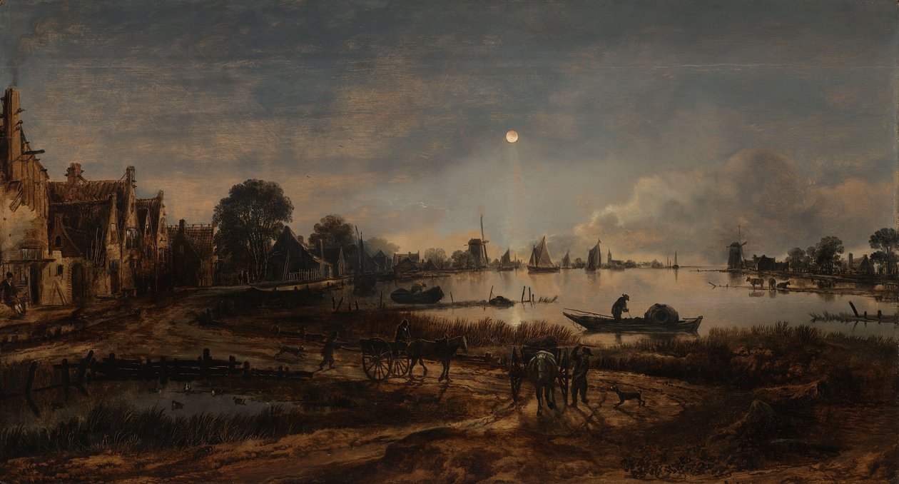 Riviergezicht bij Maanlicht door Aert van der Neer