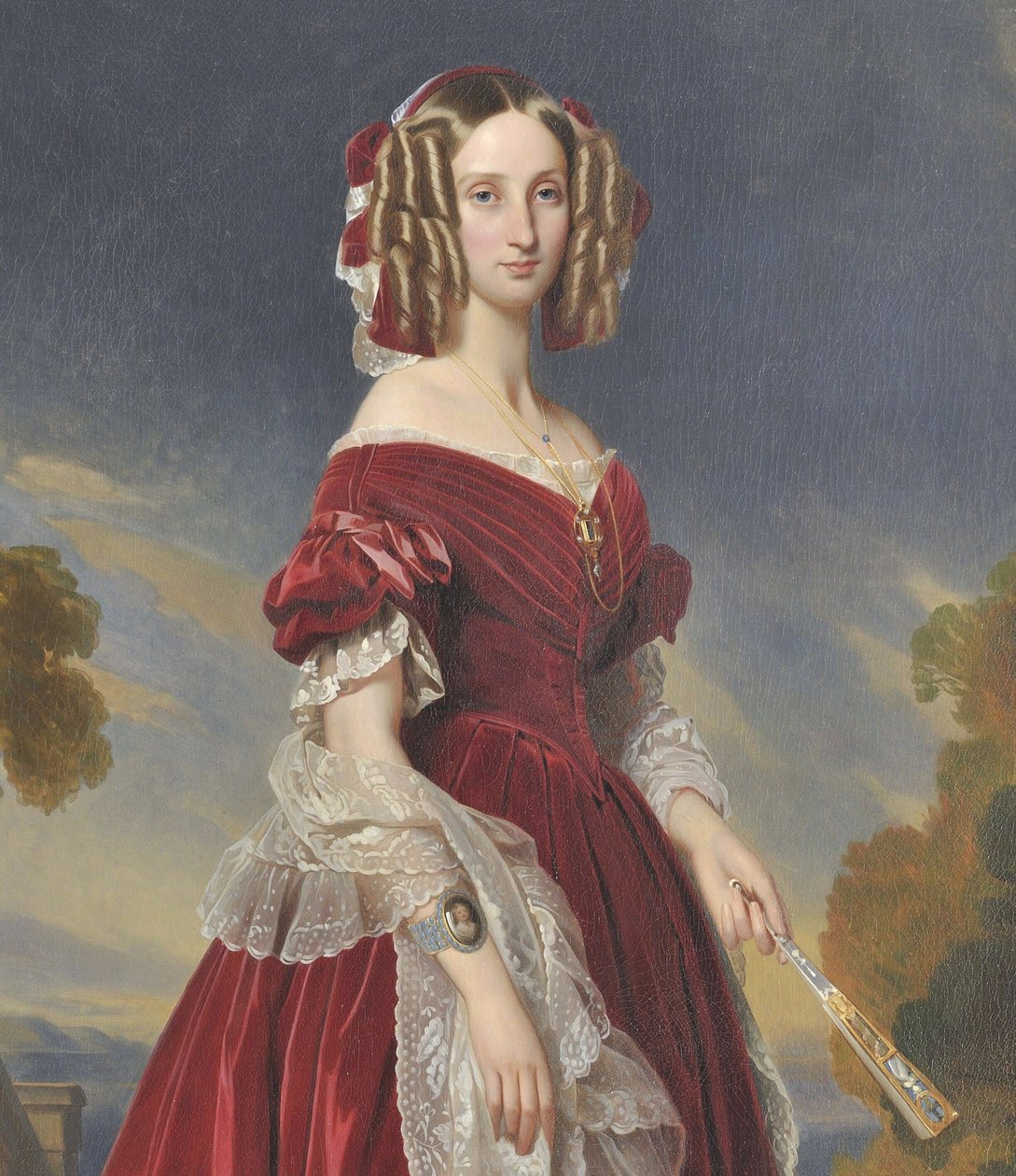 Frans: Portrait de la reine Louis-Marie en robe rouge Portret van koningin Louise Marie in een rode jurk door after Franz Xaver Winterhalter