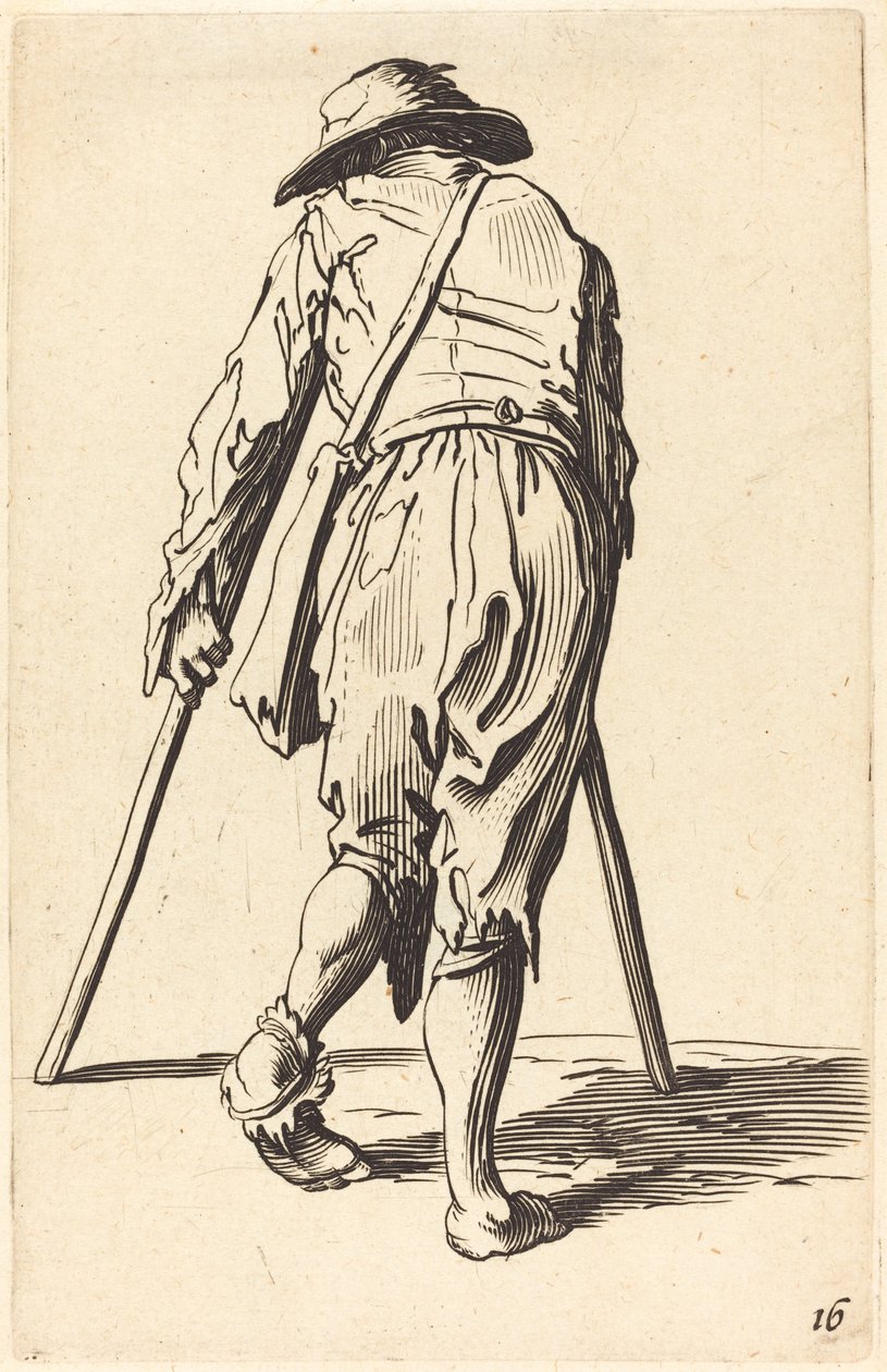Bedelaar met Krukken en Hoed, Achteraanzicht door After Jacques Callot