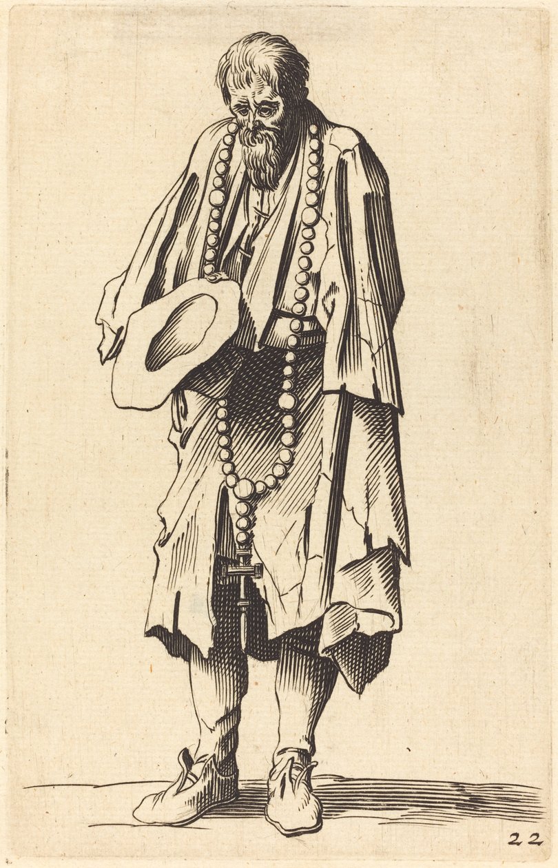 Bedelaar met rozenkrans door After Jacques Callot