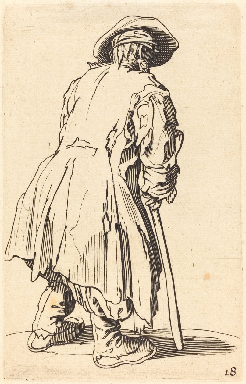 Oude Bedelaar met Eén Kruk door After Jacques Callot