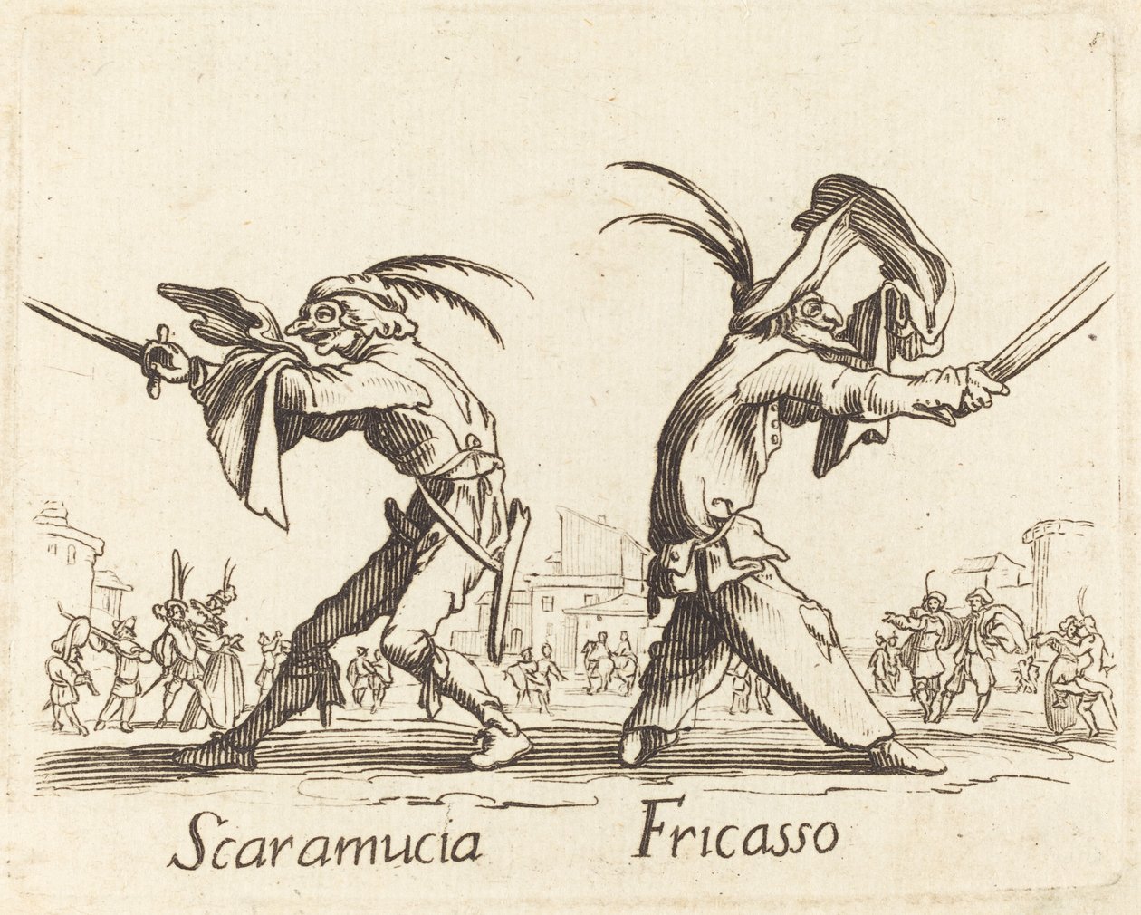 Scaramucia en Fricasso door After Jacques Callot
