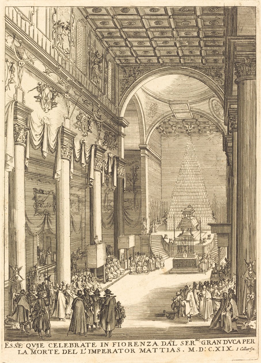 De Catafalk van Keizer Mathias door After Jacques Callot