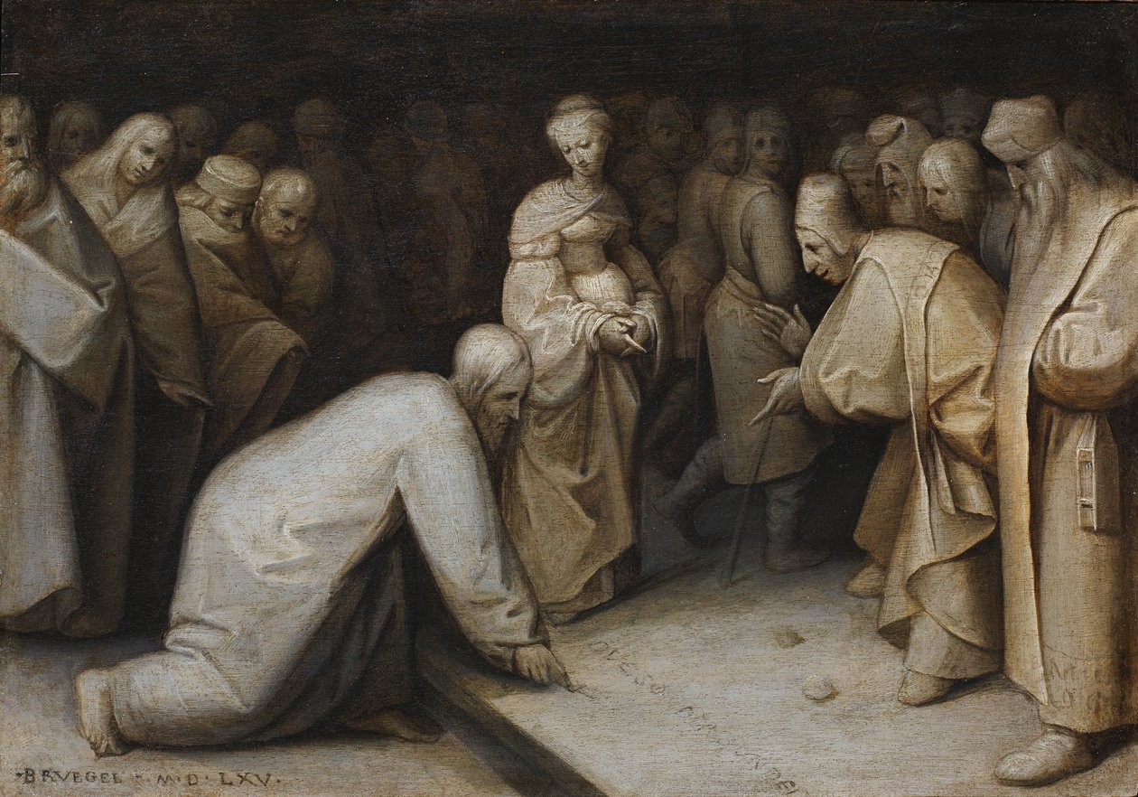 Christus en de overspelige vrouw door After Pieter Brueghel the Elder