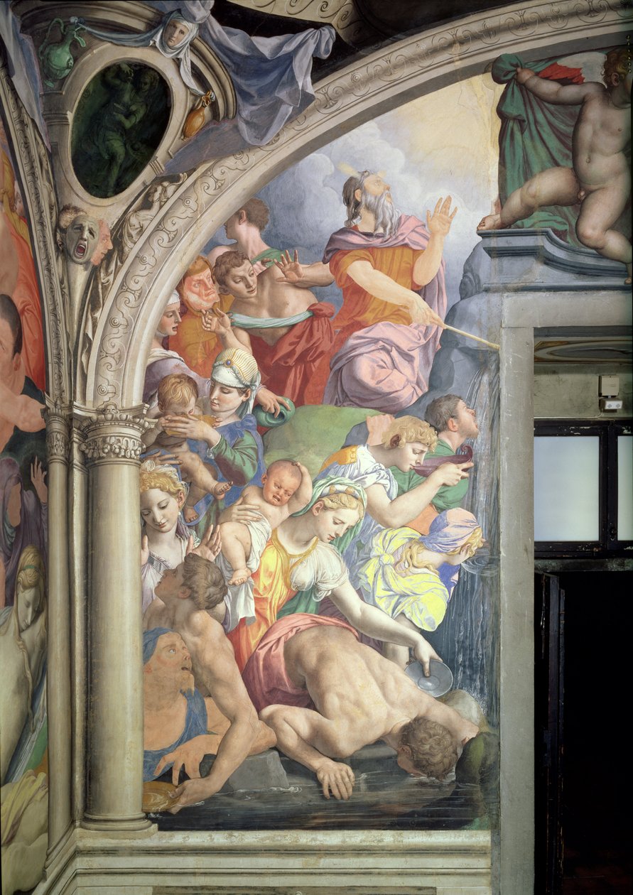 Mozes slaat water uit de rots, uit de Capella di Eleonora, 1555 door Agnolo Bronzino